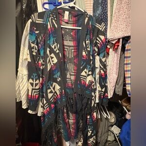 Tribal Patterned Fringe Cardigan